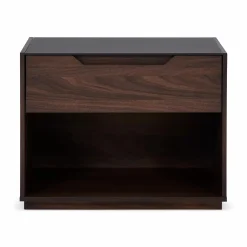 Alexia - Glass and Walnut Wood Nightstand by Mobican