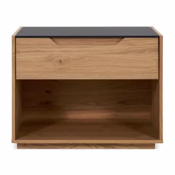 Alexia - Glass and Walnut Wood Nightstand by Mobican