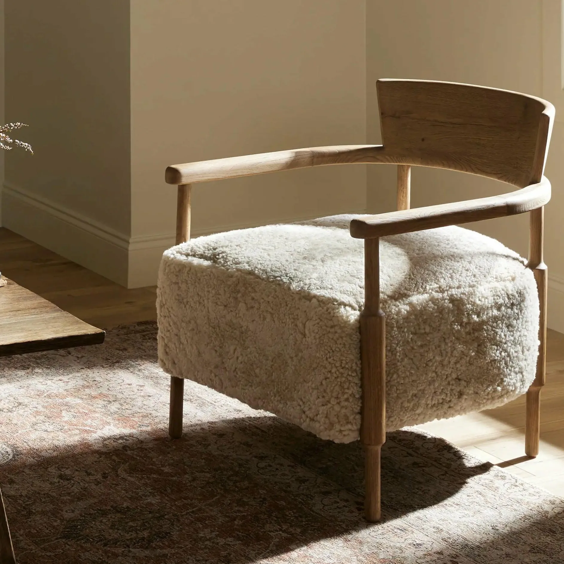 Bennett - Solid Oak and Shearling Armchair by Four Hands
