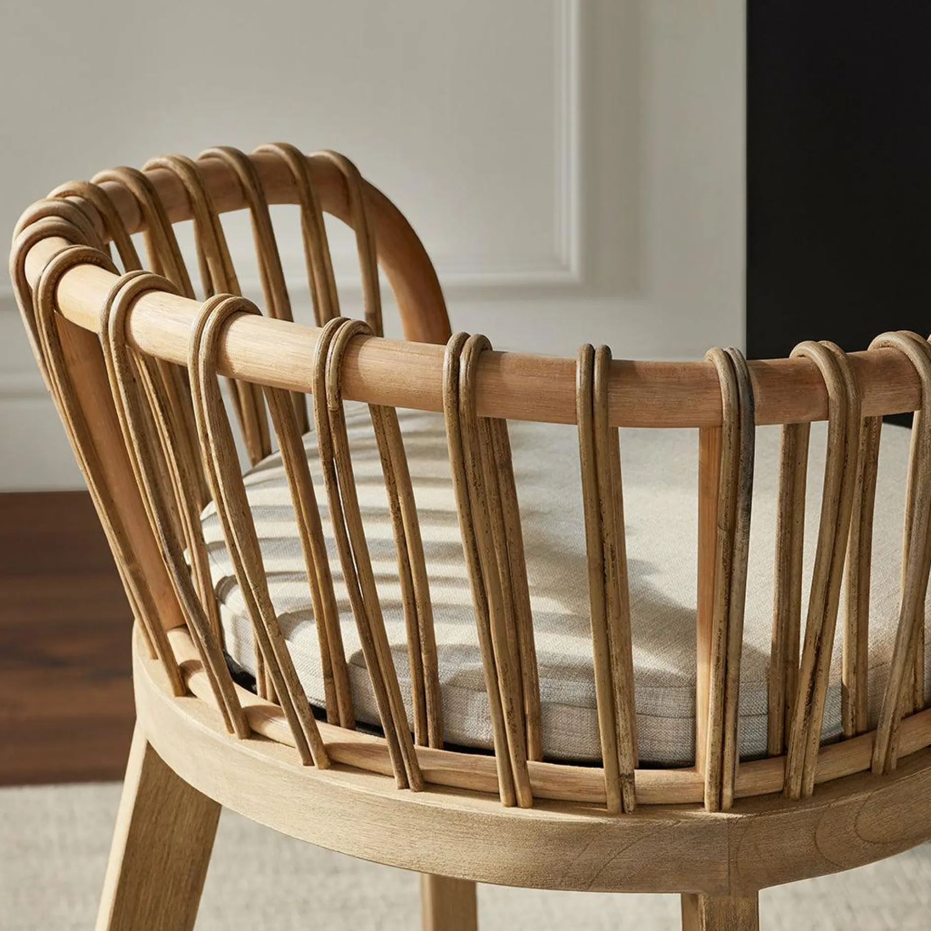 Binah - Teak Wood And Rattan Counter Stool