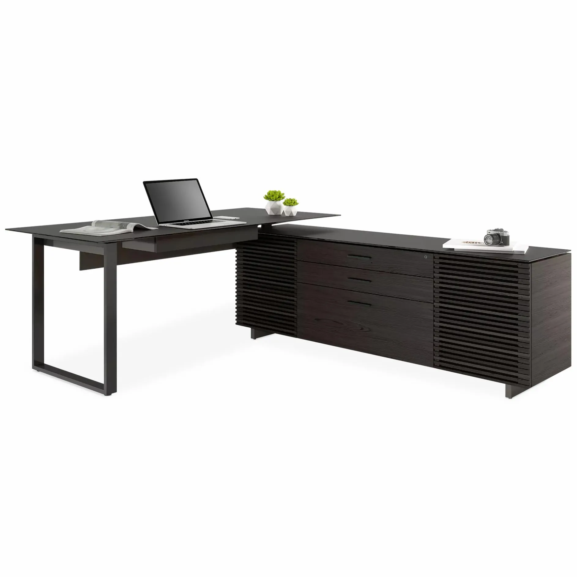 Corridor Office 6531 - Modular Wood and Tempered Glass Desk by BDI