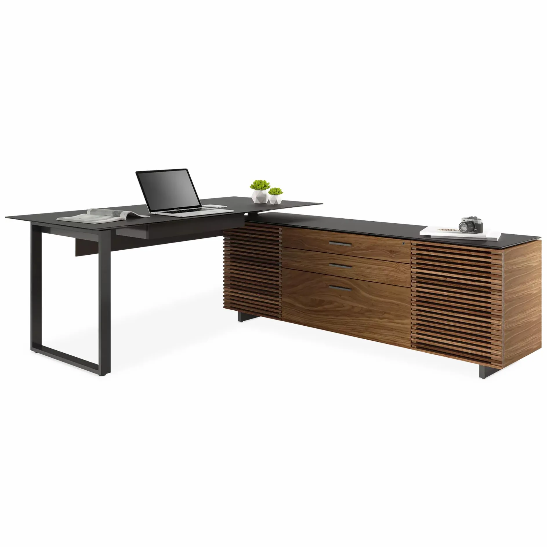 Corridor Office 6531 - Modular Wood and Tempered Glass Desk by BDI