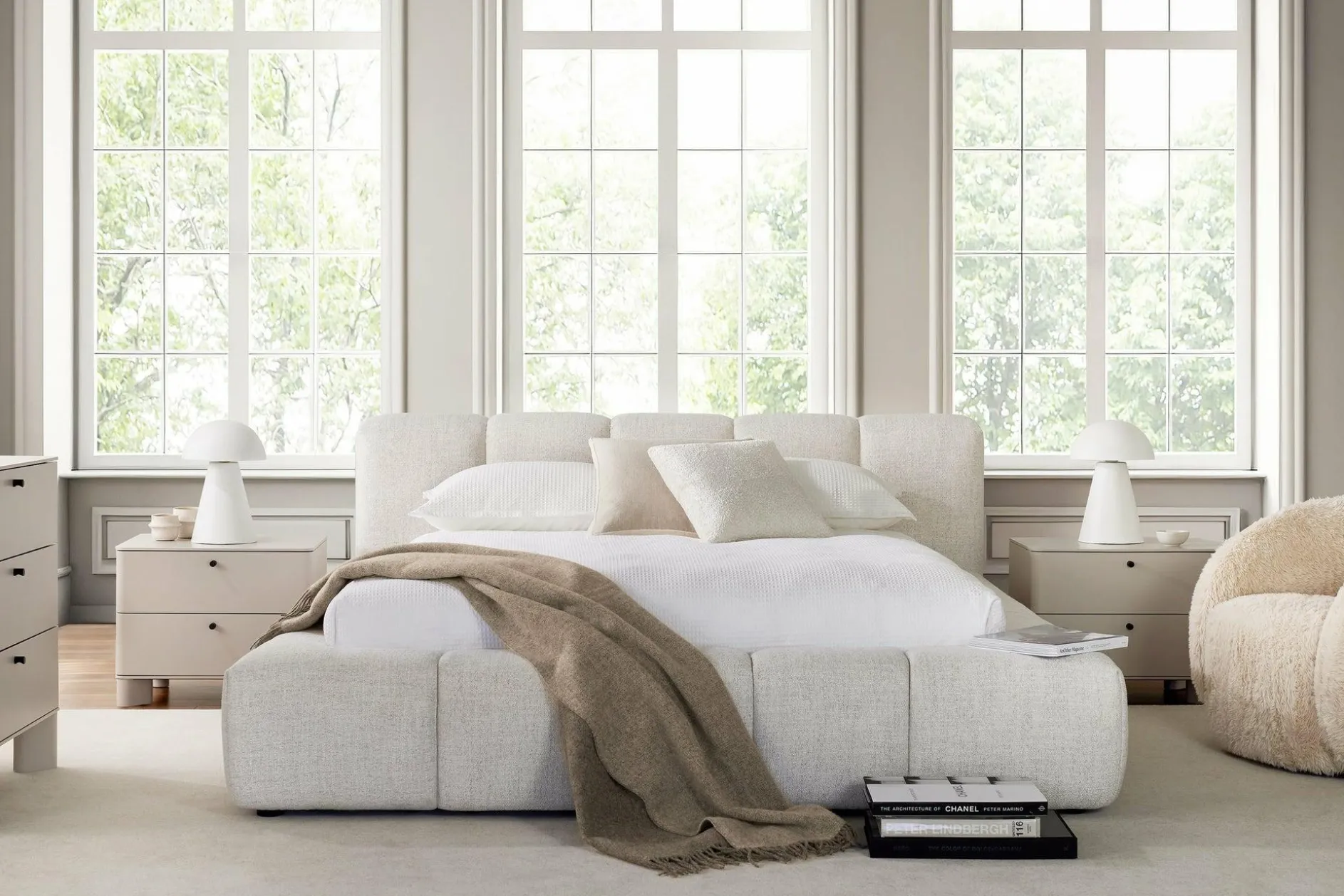 Fiona - Bouclé Fabric Upholstered Bed