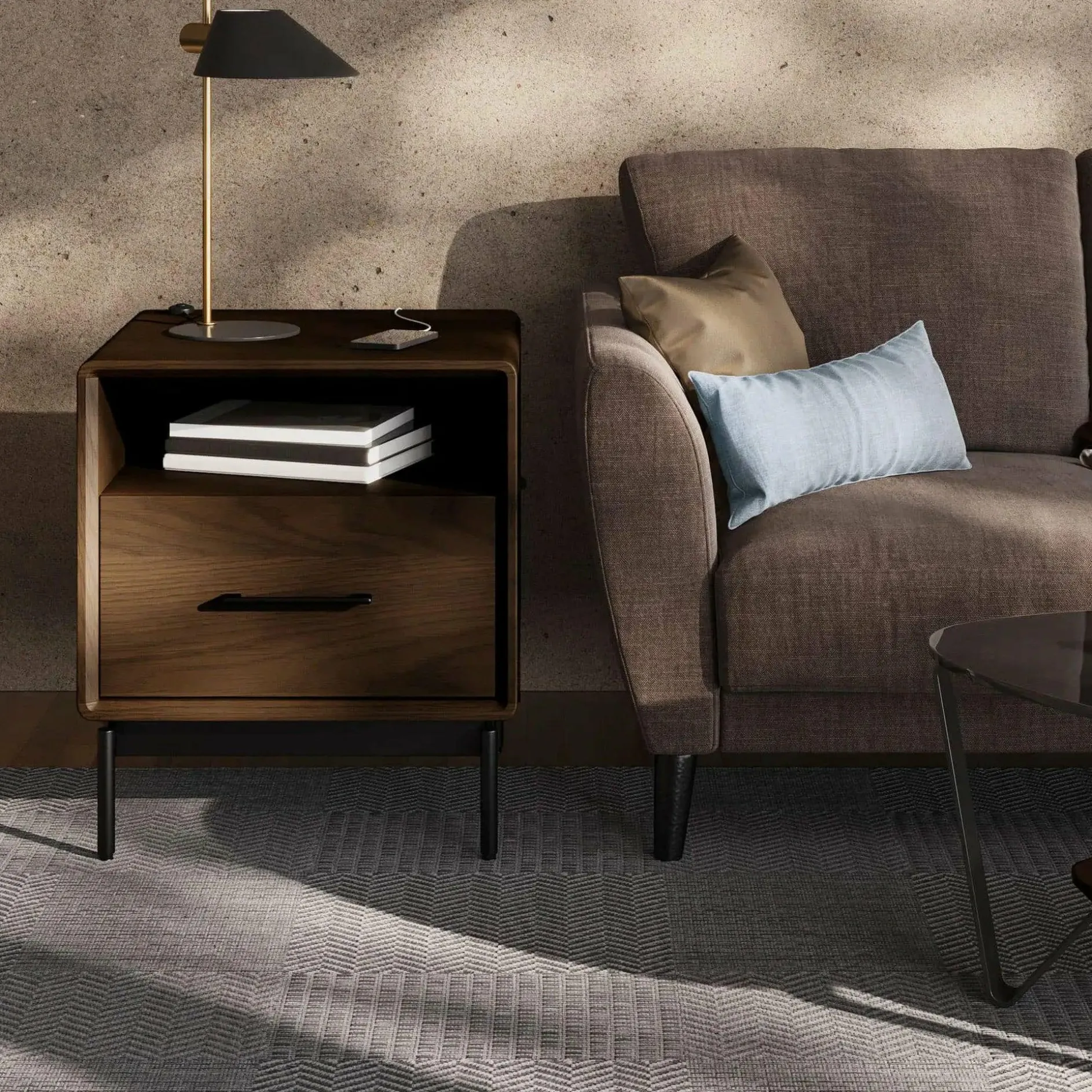 Linq - Walnut Wood Nightstand by BDI