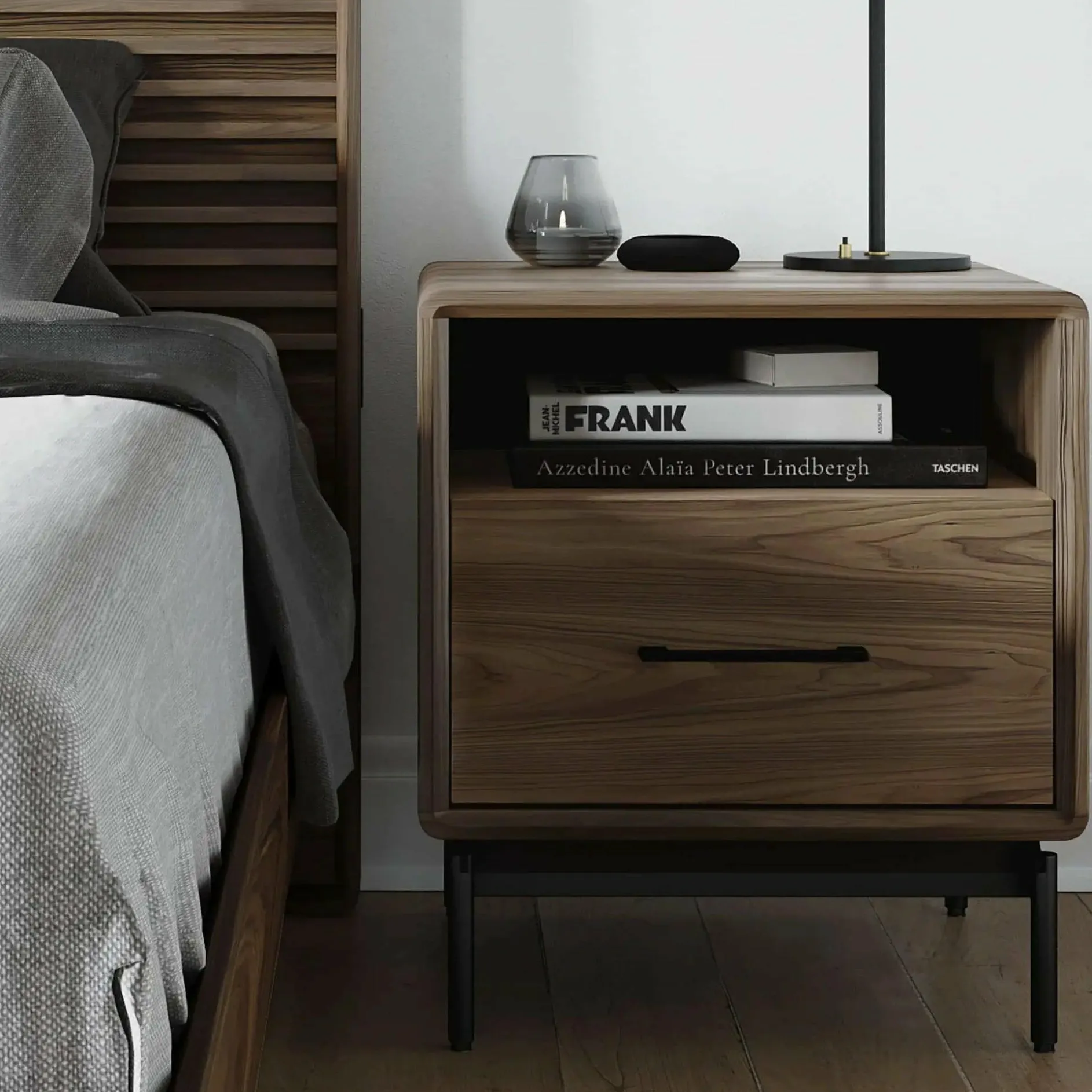 Linq - Walnut Wood Nightstand by BDI