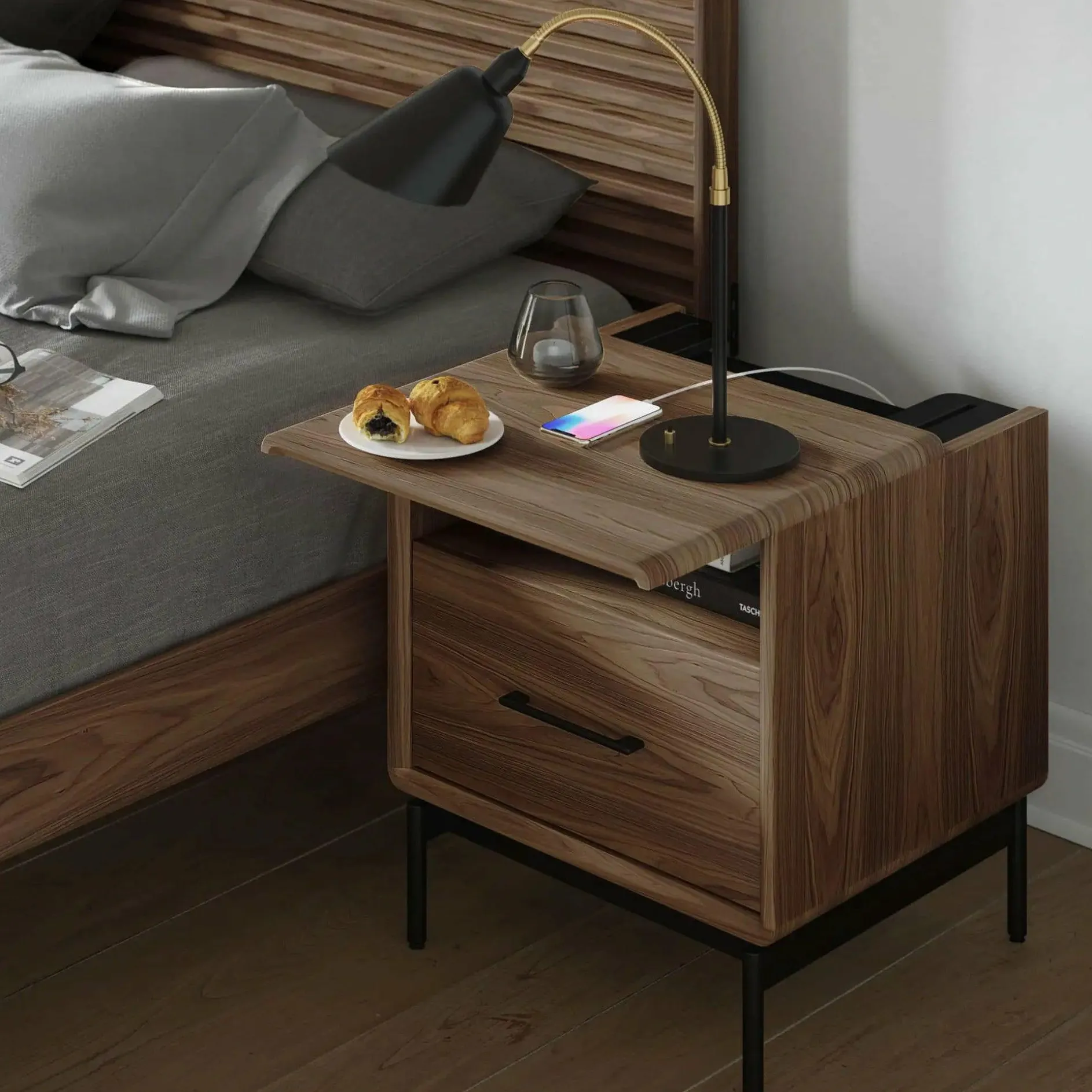 Linq - Walnut Wood Nightstand by BDI