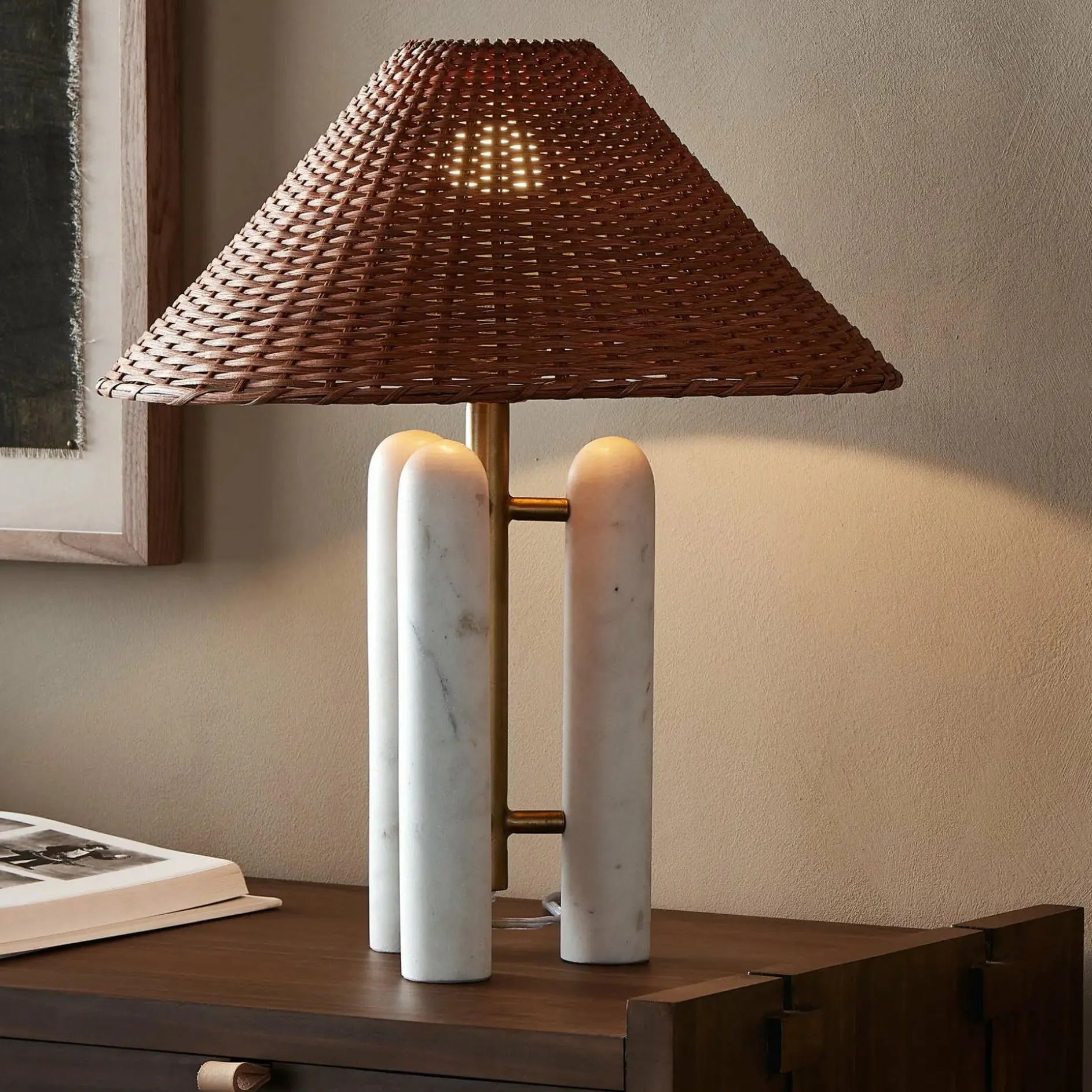Medici - Marble and Rattan Table Lamp by Four Hands