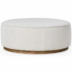 Sinclair - Large Round Bouclé Pouf with Wooden Base by Four Hands