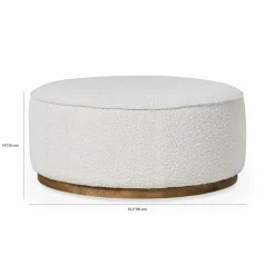 Sinclair - Large Round Bouclé Pouf with Wooden Base by Four Hands