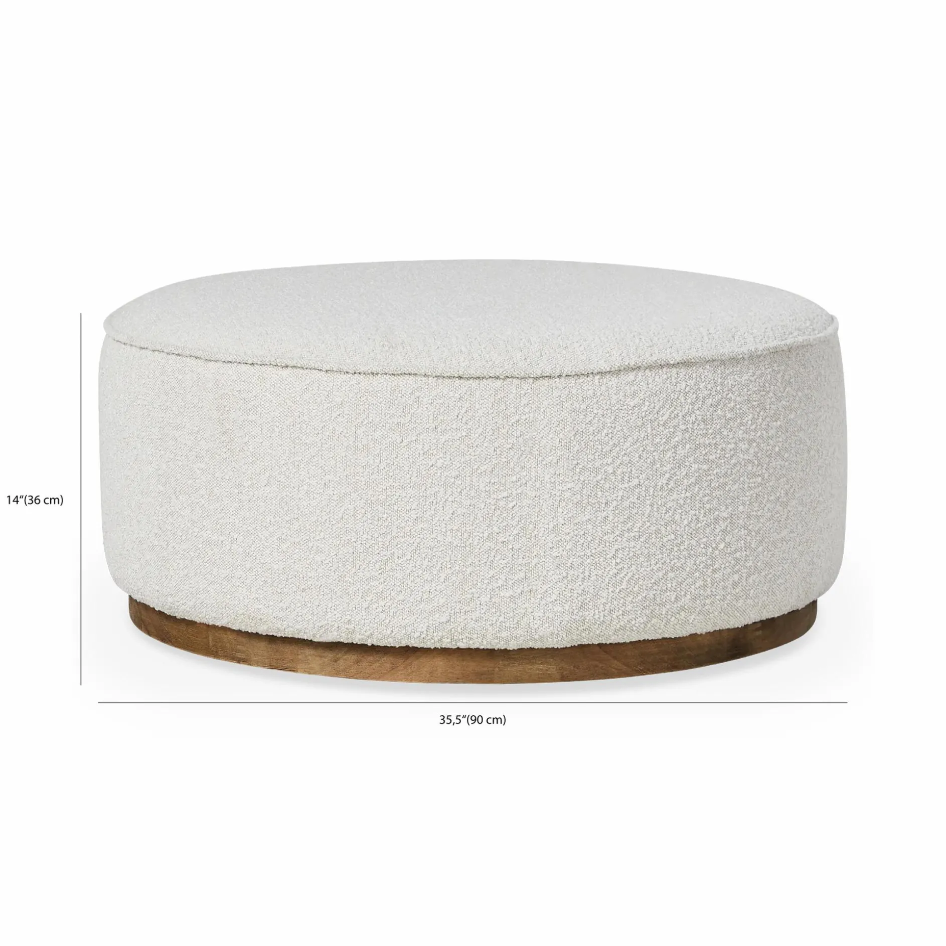 Sinclair - Large Round Bouclé Pouf with Wooden Base by Four Hands