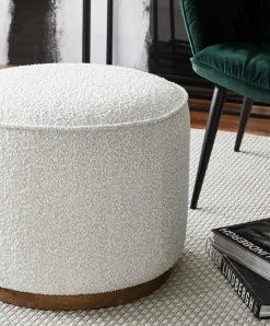 Sinclair - Round Bouclé Pouf with Wooden Base by Four Hands