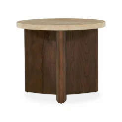 Toli - Travertine and Oak Side Table by Four Hands